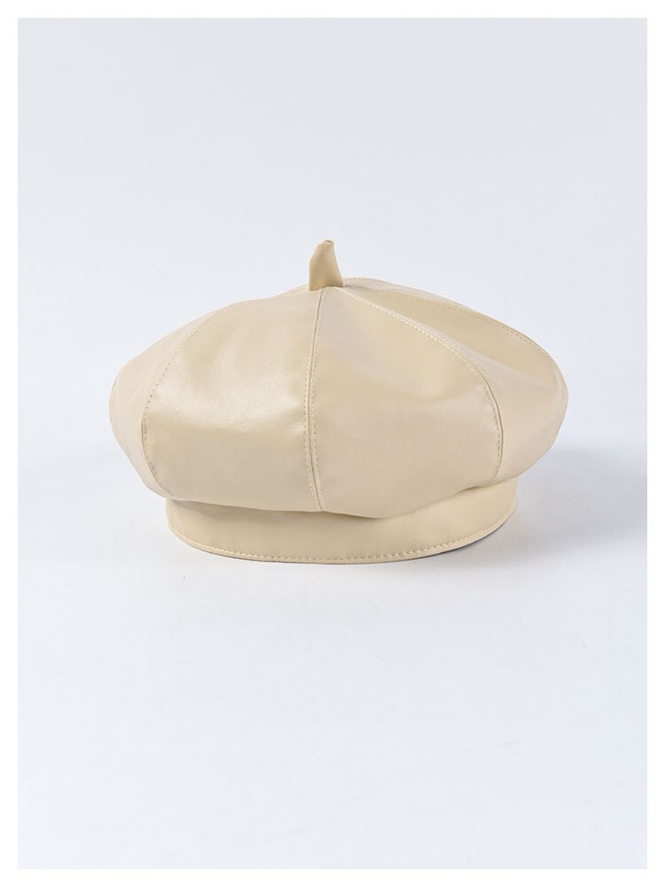 Boho Hat, Leather Beret Hat, Autumn in Beige , Red, Yellow and 9 colors