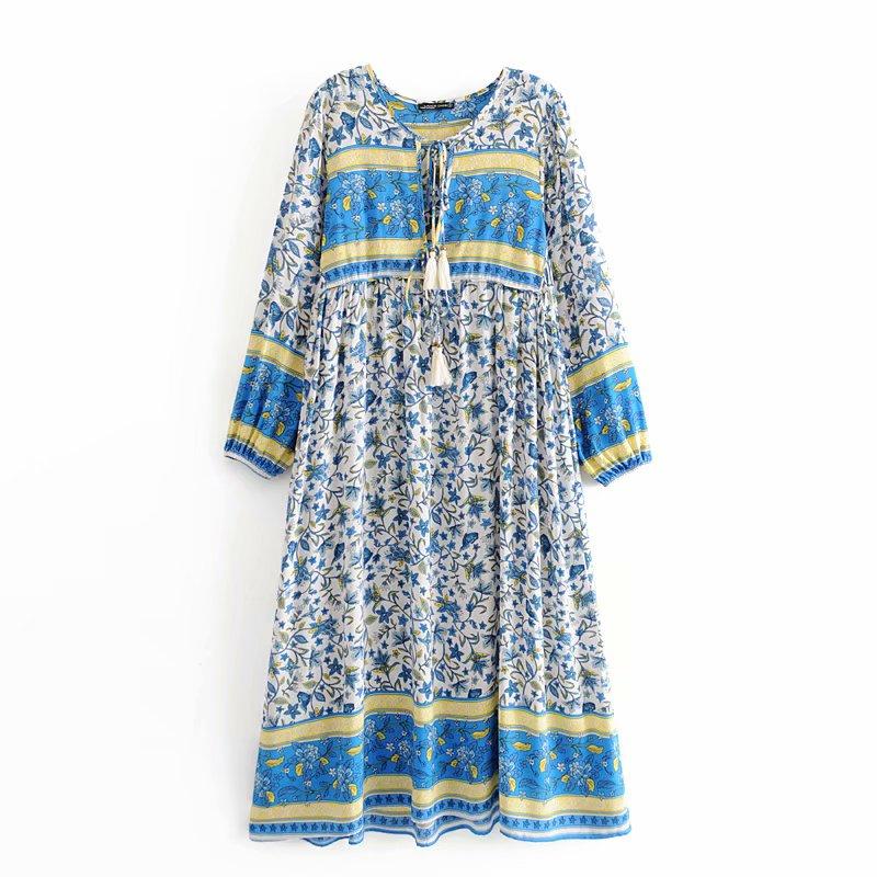 Gown Dress, Boho Maxi Dress, Loose Dress, Vintage in Blue