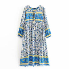 Gown Dress, Boho Maxi Dress, Loose Dress, Vintage in Blue