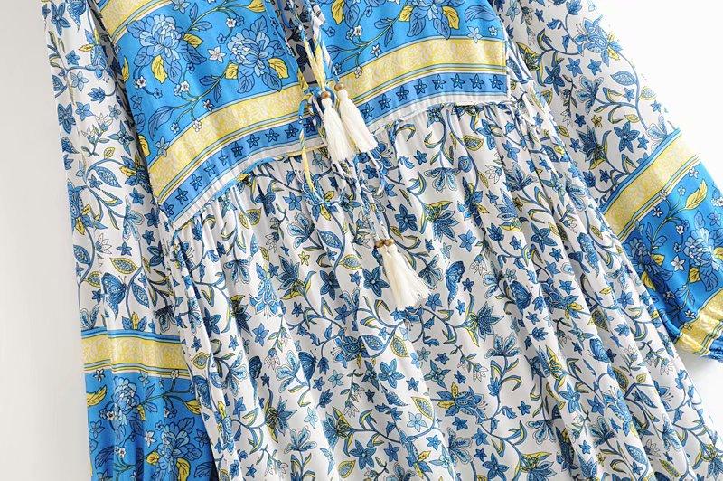 Gown Dress, Boho Maxi Dress, Loose Dress, Vintage in Blue