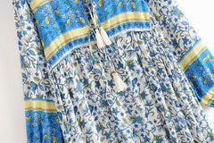 Gown Dress, Boho Maxi Dress, Loose Dress, Vintage in Blue