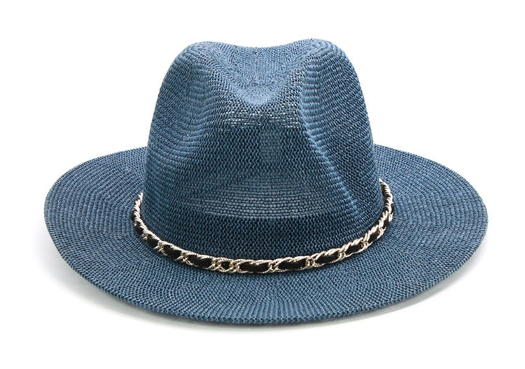 Boho Hat, Grass Fedora Hat, Stella Black Chian