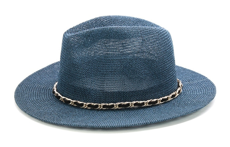 Boho Hat, Grass Fedora Hat, Stella Black Chian