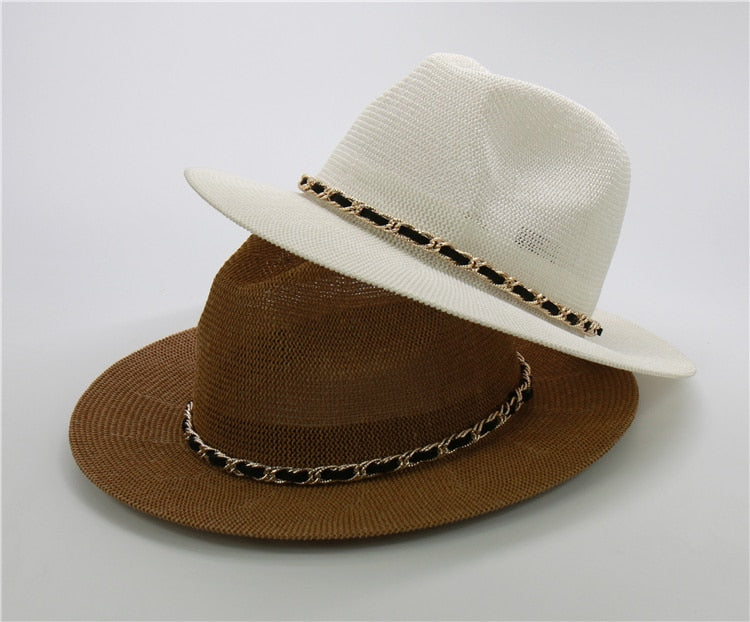 Boho Hat, Grass Fedora Hat, Stella Black Chian