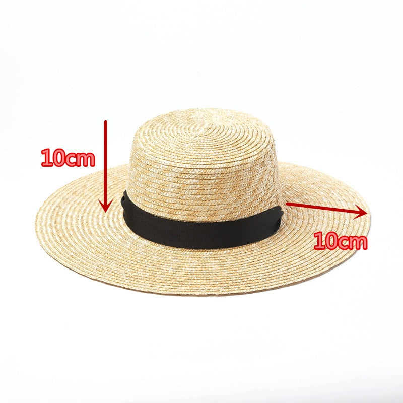 Boho Hat - Summer Sun, Beach, Wide Brim Straw Hat with Minnie Black Ribbon