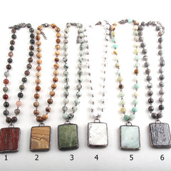 Boho Necklace, RH Jade Amazonite, Square Green Natural Stone