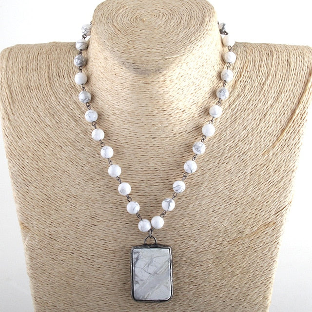 Boho Necklace, RH Jade Amazonite, Square Green Natural Stone