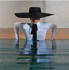 Boho Hat, Sun Hat, Beach Hat, Wide Brim Straw Hat 10-18 cm, Ribbon in Black