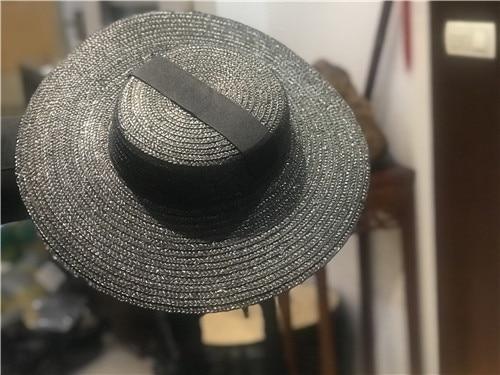 Boho Hat, Sun Hat, Beach Hat, Wide Brim Straw Hat 10-18 cm, Ribbon in Black
