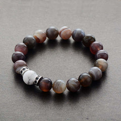 Boho Bracelet, Stretchy Bracelet, Black Botswana Onyx, Howlite