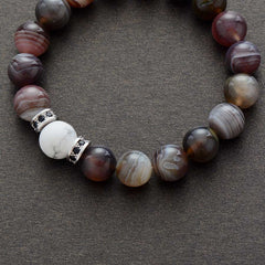 Boho Bracelet, Stretchy Bracelet, Black Botswana Onyx, Howlite