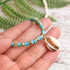 Boho Necklace, Natural Shell Cowrie with Pendanr in White