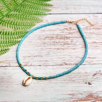 Boho Necklace, Natural Shell Cowrie with Pendanr in White