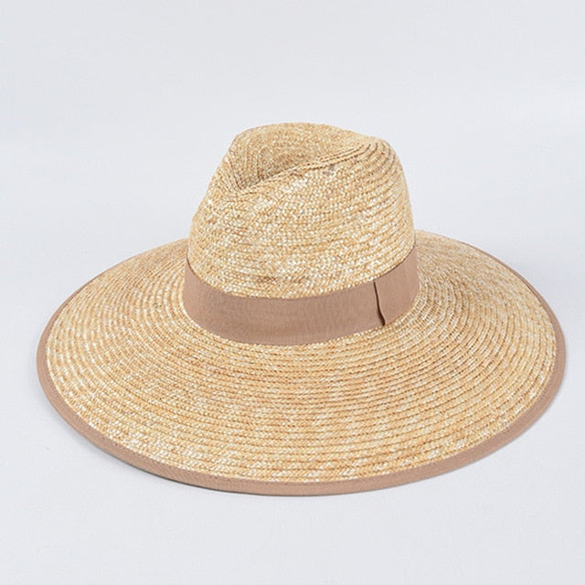 Boho Hat, Sun Hat, Beach Hat, Wide Brim Straw Hat,  Beige and Black Ribbon