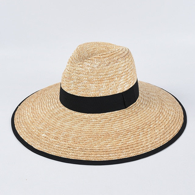 Boho Hat, Sun Hat, Beach Hat, Wide Brim Straw Hat,  Beige and Black Ribbon