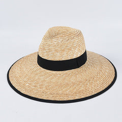 Boho Hat, Sun Hat, Beach Hat, Wide Brim Straw Hat,  Beige and Black Ribbon