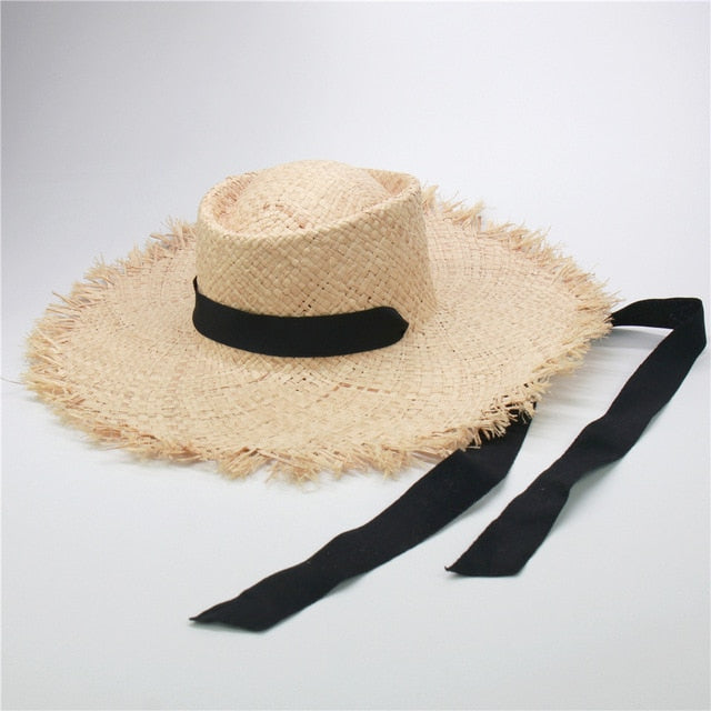 Boho Hat, Sun Hat, Beach Hat, Wide Brim Hat, Straw Hat, Sofia Black Ribbon