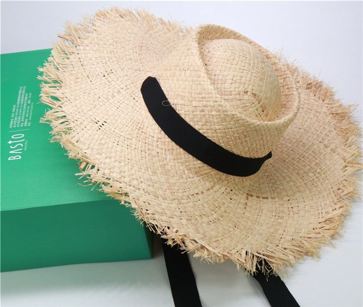 Boho Hat, Sun Hat, Beach Hat, Wide Brim Hat, Straw Hat, Sofia Black Ribbon