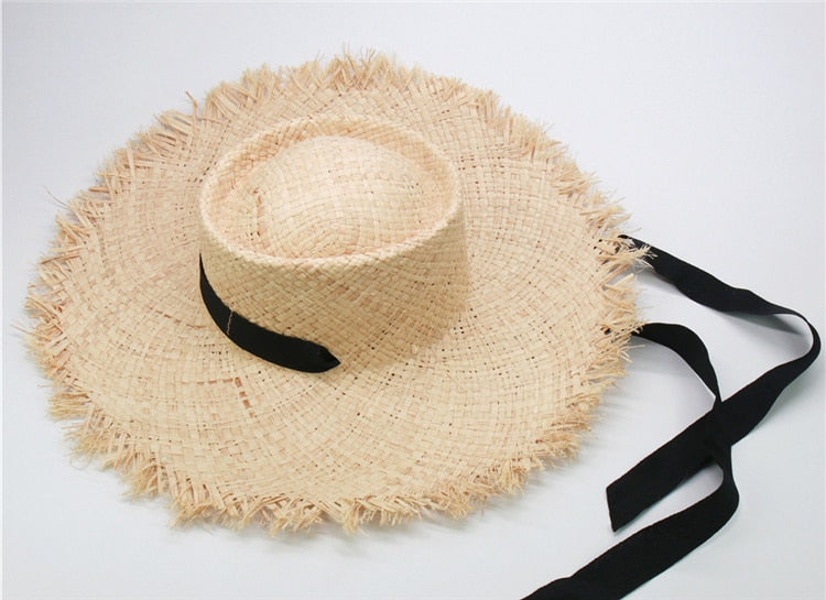 Boho Hat, Sun Hat, Beach Hat, Wide Brim Hat, Straw Hat, Sofia Black Ribbon
