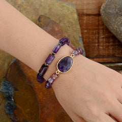 Boho Bracelet, Stretchy Bracelet, Blue Lapis and Purple Amethyst