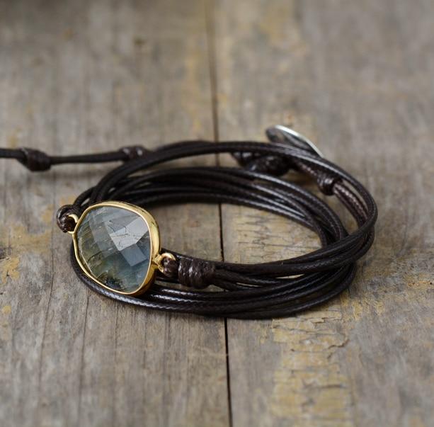 Boho Bracelet, Wrap Rope Bracelet Labradorite