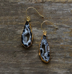 Boho Earrings, Dangle Earrings, Black Druzy