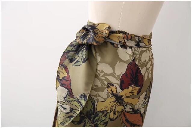 Boho Skirt, Hippie Skirts, Maxi Wrap Skirt, Green Tropical