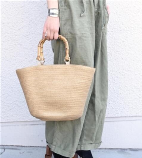 Boho Bag, Woven Grass Straw Basket Bag, Bamboo Handle in Black, Ivory, Pink and Blue