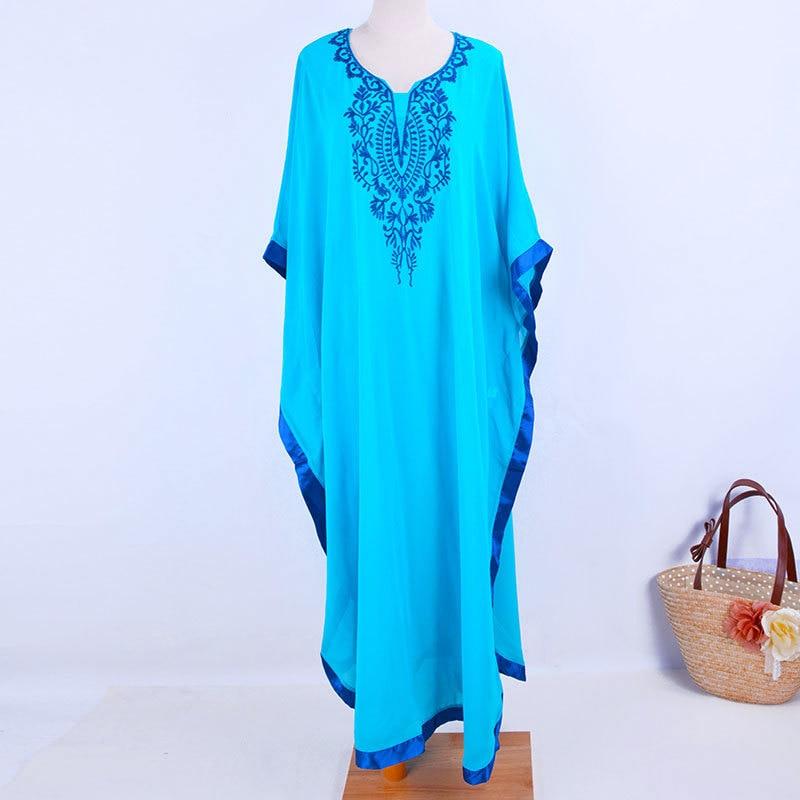Maxi Boho Dress, Beach Dress, Embroidered Dress, Poppy in Blue and White