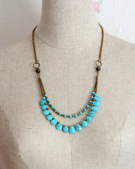 Boho Necklace, Blue Agate, Jasper and Seeds