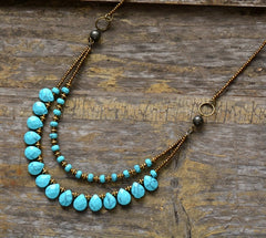Boho Necklace, Blue Agate, Jasper and Seeds