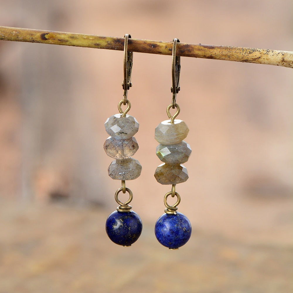 Boho Earrings, Dangle Earrings, Blue Amazonite