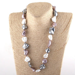Boho Necklace, RH Big Pearl Shell White Pink Necklaces