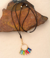 Boho Necklace, Red 7 Color Chakra Pendantn