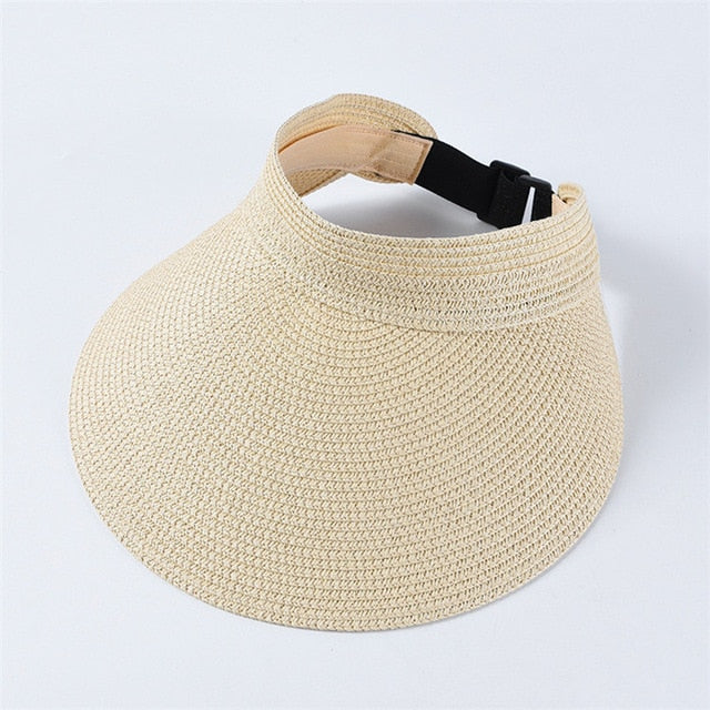 Boho Hat, Sun Hat, Beach Hat, Shade Visor Beige Pink Navy Straw Cap