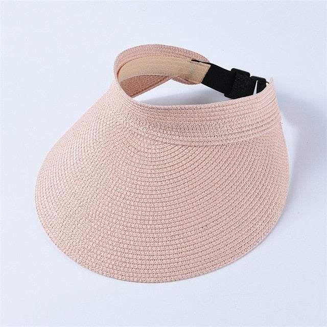 Boho Hat, Sun Hat, Beach Hat, Shade Visor Beige Pink Navy Straw Cap