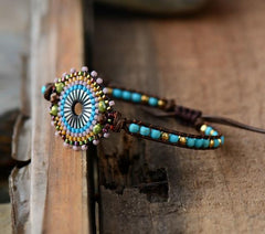Boho Bracelet, Leather Wrap Bracelet, Weave Bracelet, Blue Amazonite Crystal