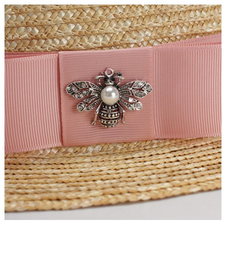 Boho Hat, Kid Hat, Little Girl Hat, Straw Hat, Sun Bee Black Pink