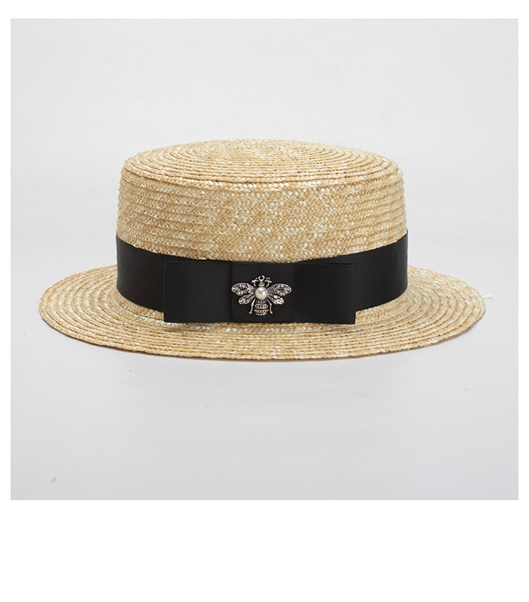 Boho Hat, Kid Hat, Little Girl Hat, Straw Hat, Sun Bee Black Pink