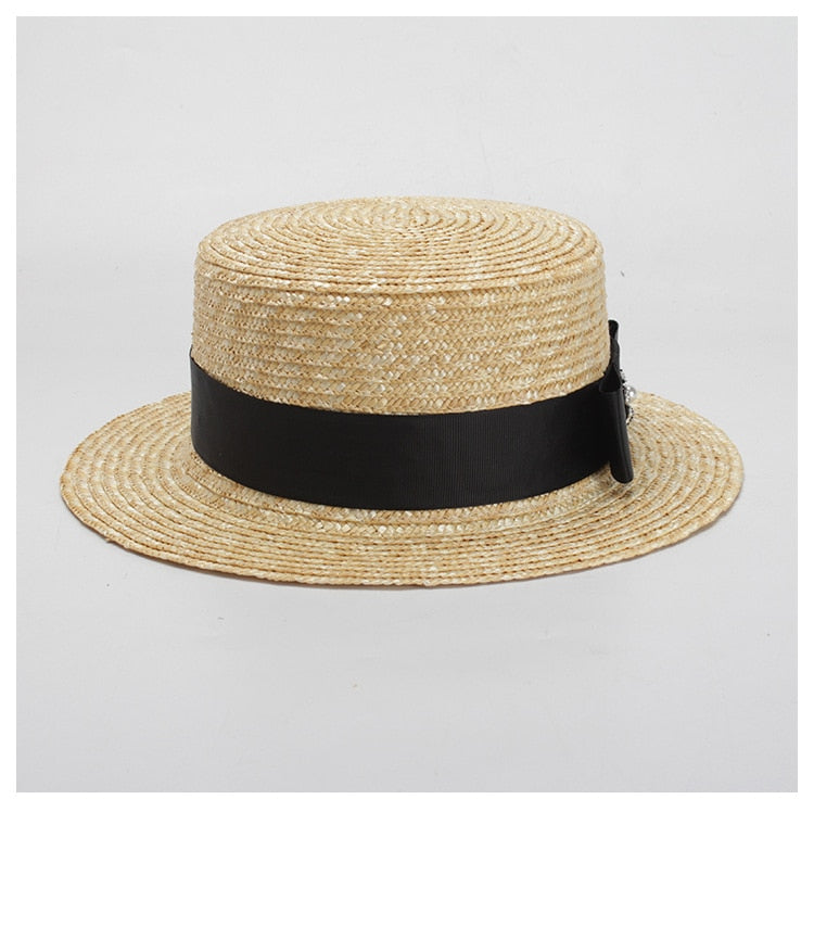 Boho Hat, Kid Hat, Little Girl Hat, Straw Hat, Sun Bee Black Pink
