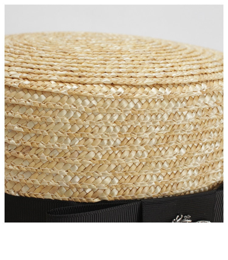 Boho Hat, Kid Hat, Little Girl Hat, Straw Hat, Sun Bee Black Pink