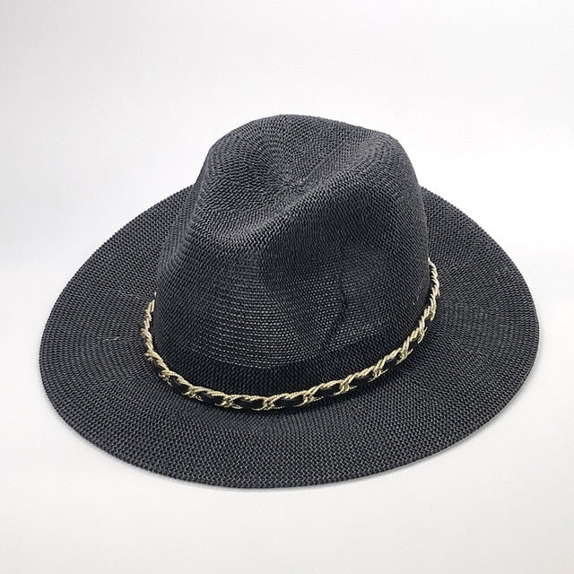 Boho Hat, Grass Fedora Hat, Stella Black Chian