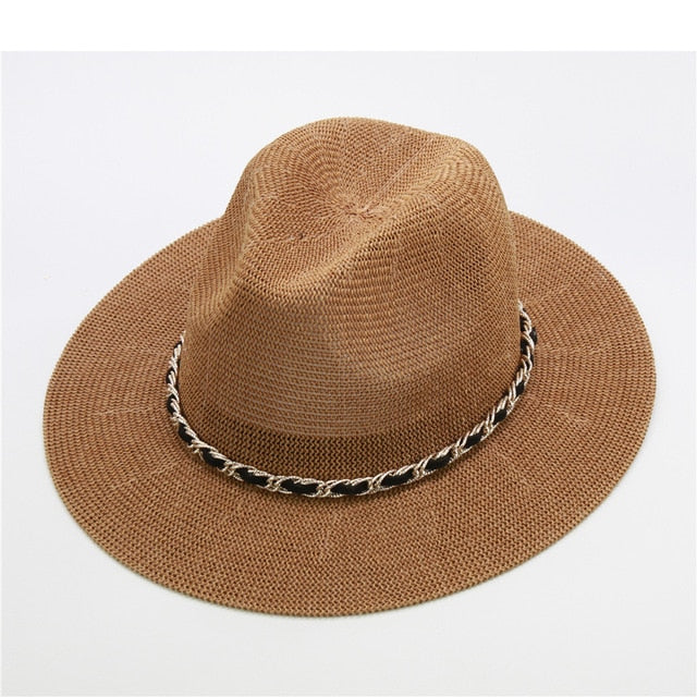 Boho Hat, Grass Fedora Hat, Stella Black Chian