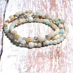 Boho Bracelet, Layers Green Amazonite Mala Mantra Lotus