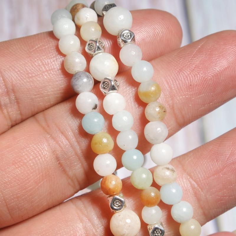Boho Bracelet, Layers Green Amazonite Mala Mantra Lotus