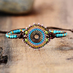 Boho Bracelet, Leather Wrap Bracelet, Weave Bracelet, Blue Amazonite Crystal
