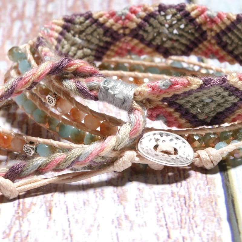 Boho Bracelet, Crystal Wrap Bracelet,Pink Pastel
