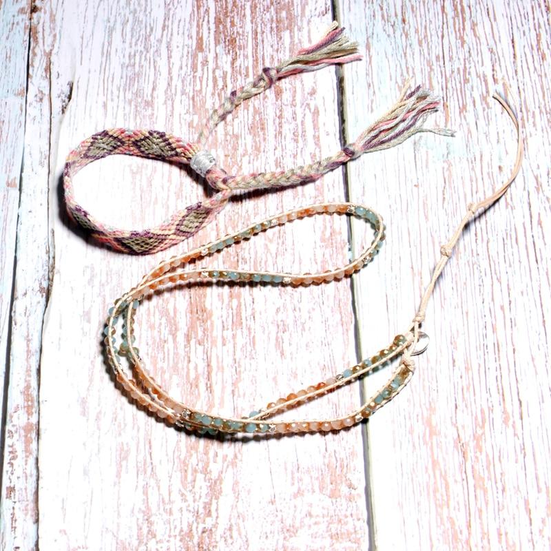 Boho Bracelet, Crystal Wrap Bracelet,Pink Pastel