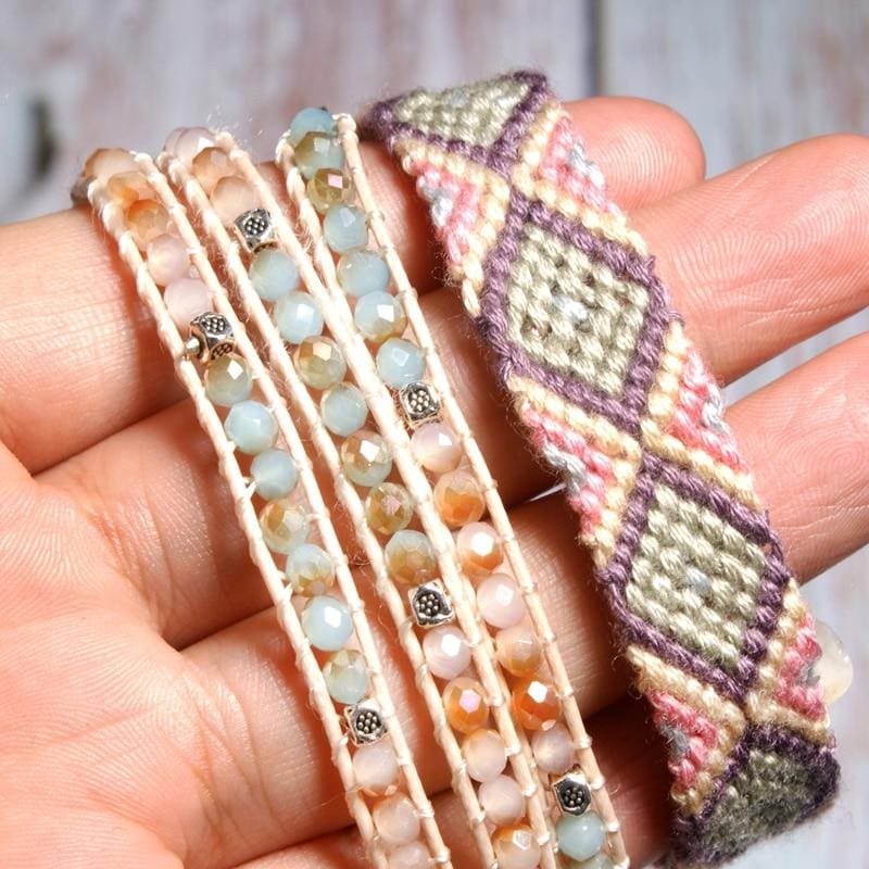 Boho Bracelet, Crystal Wrap Bracelet,Pink Pastel