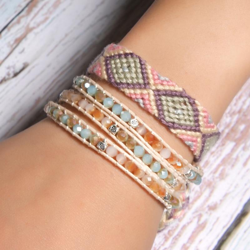 Boho Bracelet, Crystal Wrap Bracelet,Pink Pastel